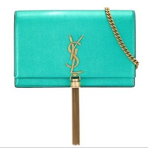 NWT YSL Saint Laurent Chain Metallic Turquoise